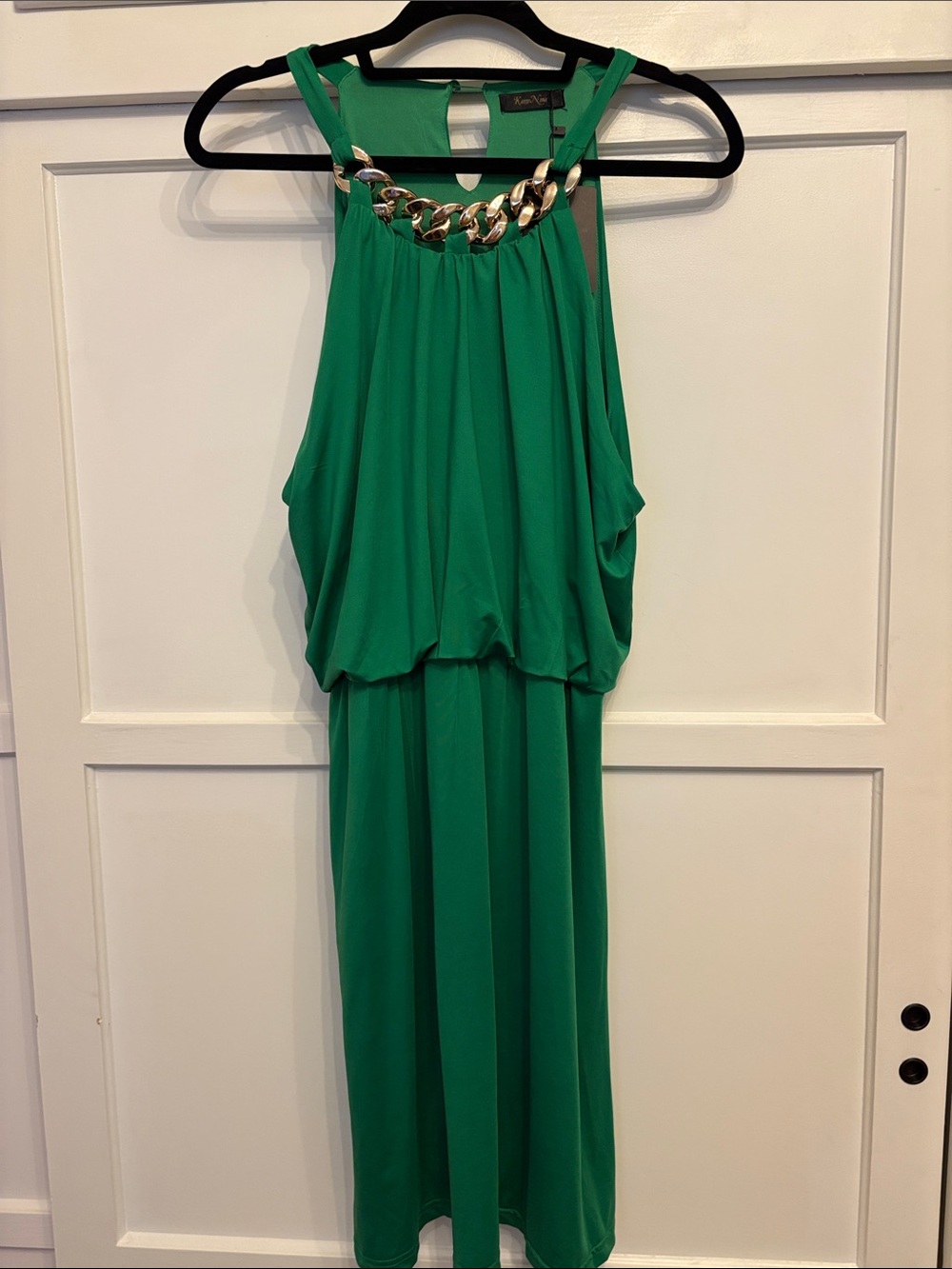 Karen Millen Green Halter Maxi Dress with Gold Chain